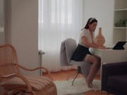 Naughty busty student masturbates during study time and get facial cumshot from stepbrother 3/16