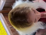Unplanned public blowjob on a forest viewing deck, ending with a huge facial amid yellow blooms 13/16