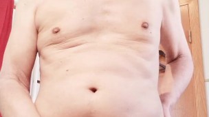 Watch me get horny in the kitchen and then jerk off before shower
