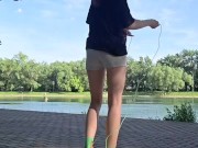Girl jumping rope in nature 2/16