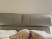 asian intense masturbation with butt plug and vibrator, fishnet stockings fantasy 13/16