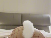asian intense masturbation with butt plug and vibrator, fishnet stockings fantasy 9/16