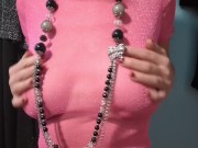 Titty Play In See Thru Pink Mesh Top and Necklace 1/16