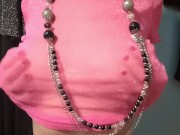 Titty Play In See Thru Pink Mesh Top and Necklace 3/16