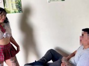 Little busty student offers her huge ass to the teacher to graduate - English subtitles