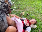 Little Red Riding Hood lost a fruit from her basket and is looking for it in the wolf's pants. 14/16