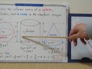 The volume ratio of a sphere, a cylinder, and a cone in the simplest integer ratio. [JapanMath] 12/16