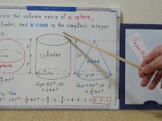 The volume ratio of a sphere, a cylinder, and a cone in the simplest integer ratio. [JapanMath] 6/16