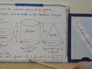 The volume ratio of a sphere, a cylinder, and a cone in the simplest integer ratio. [JapanMath] 8/16