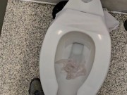 Public pissing then cumming right after 🤭 I heard some come in the bathroom but I still went for it 1/16