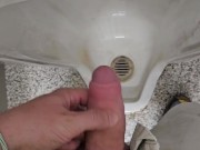 Public Piss Boner and Cumshot ~ Horny Peeing in Urinal I Almost Got Caught 13/16