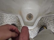Public Piss Boner and Cumshot ~ Horny Peeing in Urinal I Almost Got Caught 4/16