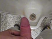Public Piss Boner and Cumshot ~ Horny Peeing in Urinal I Almost Got Caught 6/16