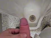Public Piss Boner and Cumshot ~ Horny Peeing in Urinal I Almost Got Caught 9/16