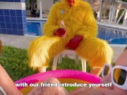 Frisby's chicken organizes fight between ALIX VLOGS and LARA ROSS to see who will fuck his fat cock 1/16