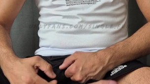 Daddy jerking off his big cock bulge
