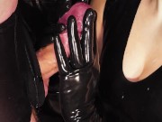 Blonde Girl gives Handjob in Latex Gloves till Cum 9/16