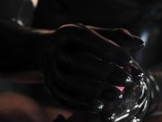 Blonde Girl gives Handjob in Latex Gloves till Cum 2/16