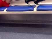 A girl wearing nude stockings and high heels in the underground 7/16