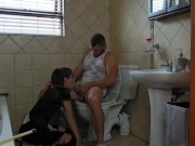 Petite slut sucking cock on toilet 10/16