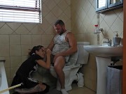 Petite slut sucking cock on toilet 16/16