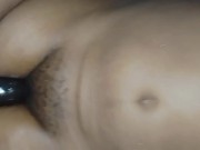 USING A HUGE BLACK DILDO TO FUCK ME MISSIONARY