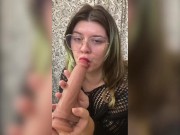 Goth Slut Fucks Pussy and Sucks Dildo in Bathroom 7/16