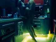 Beautiful slender wife in erotic bodysuit fucked in the kitchen in all positions