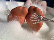 Goddess takes a bath in tan pantyhose and teases you with nylon feet 10/16