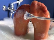 Goddess takes a bath in tan pantyhose and teases you with nylon feet 13/16