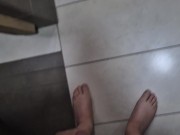 Totally naked in mall restroom while shopping