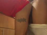 Petite Ebony Stripper Fucks Her BBC Roommate Before The Club. (Red Leather Dress Fuck) 15/16