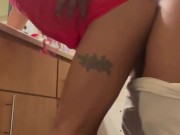 Petite Ebony Stripper Fucks Her BBC Roommate Before The Club. (Red Leather Dress Fuck) 7/16