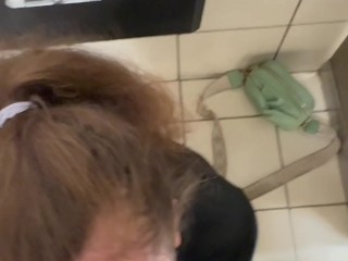 White slut blowjob in mall bathroom