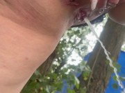 Peeing in the woods close-up 3/16