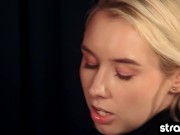 Watch this stunning blonde ride her girlfriend's mock cock 13/16