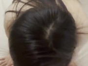 POV asian babe blowjob and crazy riding on bwc for a creampie 7/16