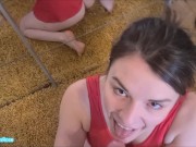 Innocent girl in red dress huge cum facial 2/16