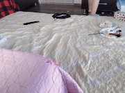 Sexy mom breakfast in the bedroom. Brunette hairy pussy, big ass, big tits. 16/16
