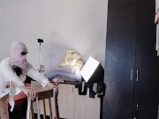 Amateur mom has fun trying on clothes and cutting them. 12/16