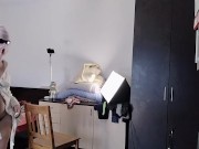 Amateur mom has fun trying on clothes and cutting them. 13/16