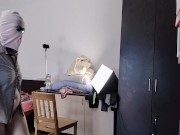 Amateur mom has fun trying on clothes and cutting them. 16/16