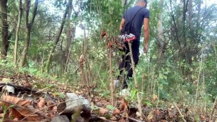 Step on used condoms, bottles, leaves, branches and jerk off - crush things and cum