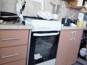 Amateur hairy brunette, big tits, sensual hairy woman in the kitchen. 15/16