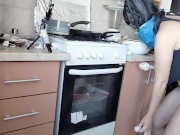 Amateur hairy brunette, big tits, sensual hairy woman in the kitchen. 4/16