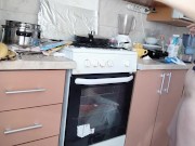 Amateur hairy brunette, big tits, sensual hairy woman in the kitchen. 12/16