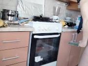 Amateur hairy brunette, big tits, sensual hairy woman in the kitchen. 13/16