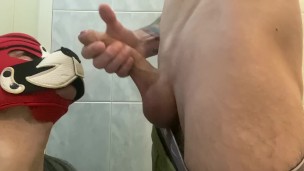 Top with a big dick, fucks his puppy in the mouth