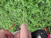 Pissing in the sun 🌞 and cumming in the garden 🥒💦 I'm becuming adickted to pee porn! 3/16