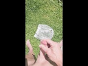 Pissing a huge piss in my rubber pants, followed by a long wank outdoors. 12/16